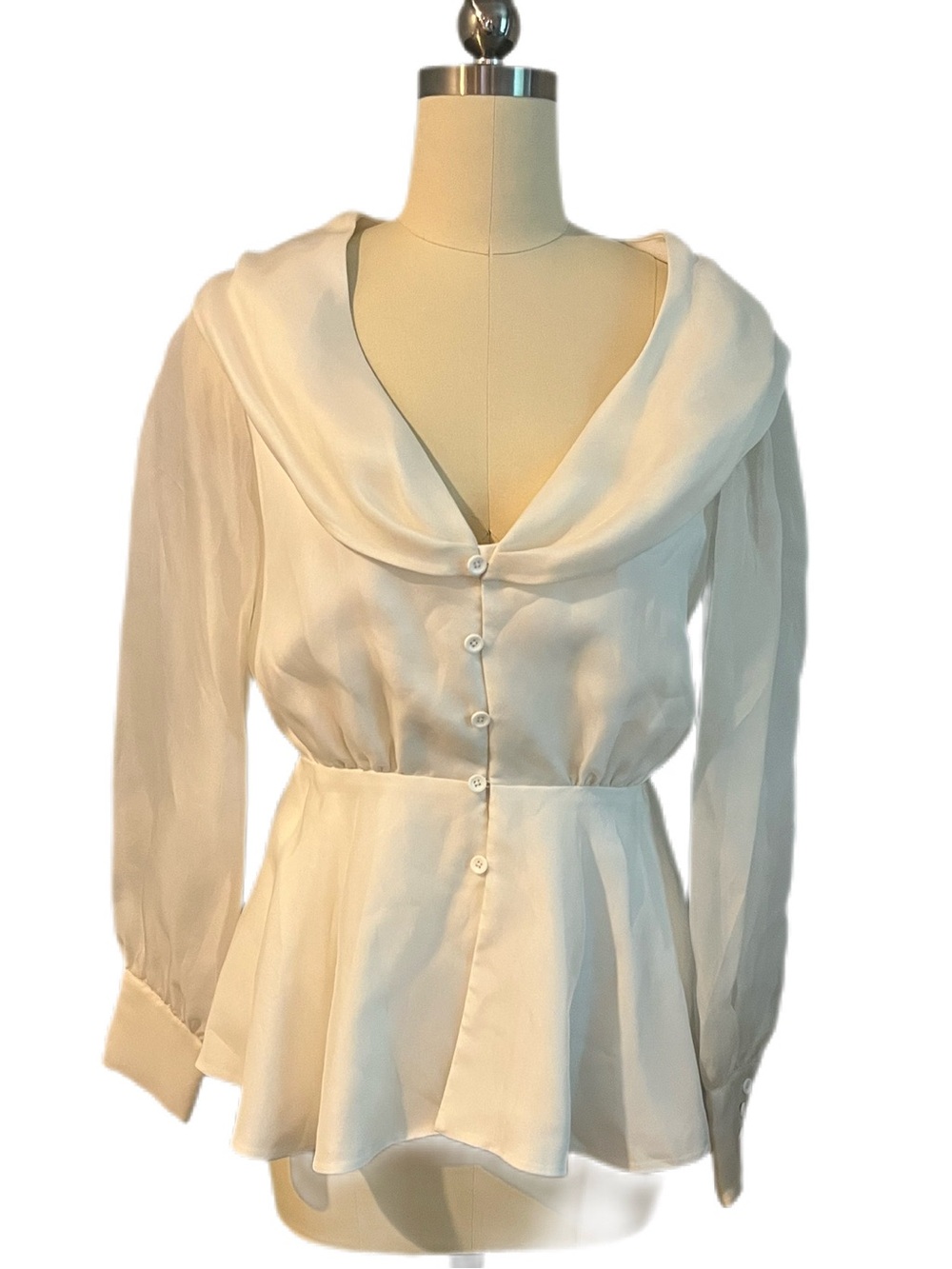 Per Se by Carlisle Ivory Organza Portrait Collar Blouse with Peplum Sz 2-4-6